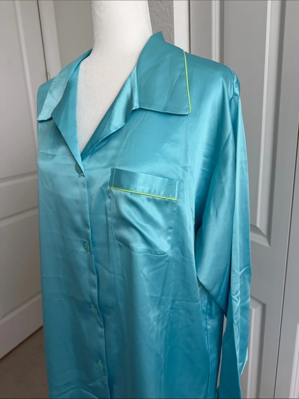 Vintage 90s Victoria’s Secret Satin Nightshirt Aqua Blue Slip Dress L Y2K